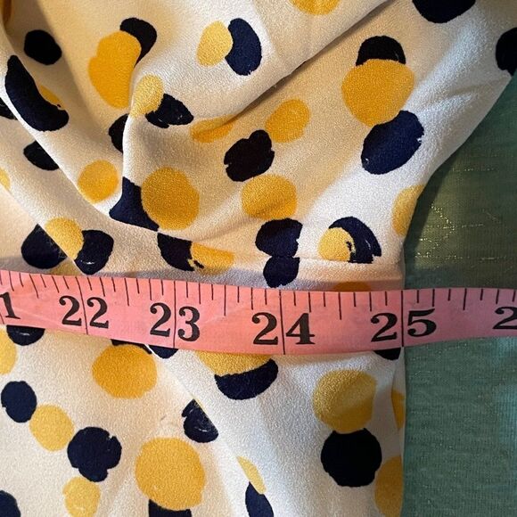 Denim & Co. Stretch Crepe Printed Dot Point Collar Shirt Navy/Yellow XL - Picture 12 of 14